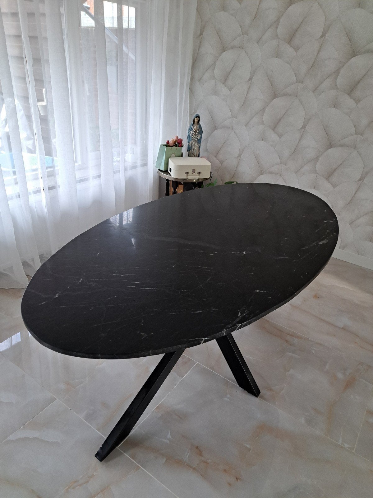 Ovale marmeren eettafel - 90x181 cm - Zeer goede staat, Overige materialen, Zo goed als nieuw, Vijf personen of meer, 150 tot 200 cm