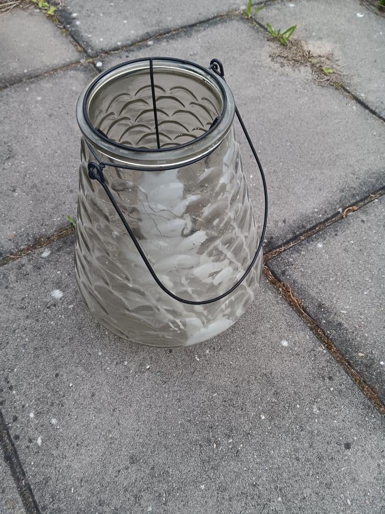 Windlicht / Kaarshouder van glas met handvat (32x25cm), Ophalen