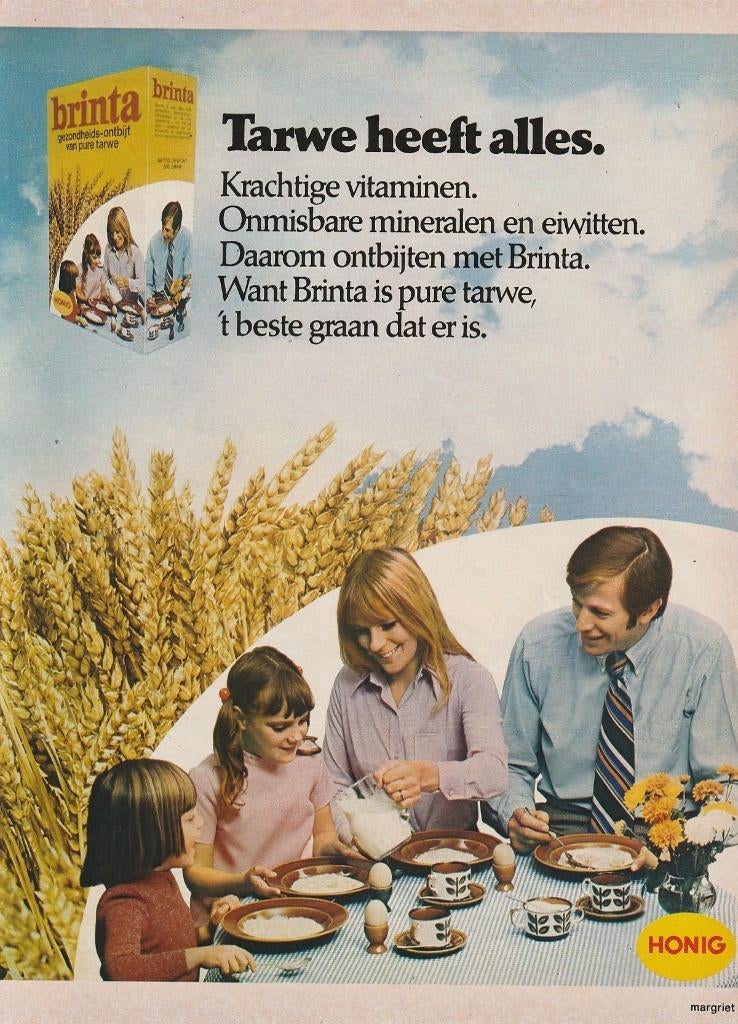 Retro reclame 1974 Brinta pap bij het ontbijt servies, Verzamelen, Retro, Verzenden, Overige typen