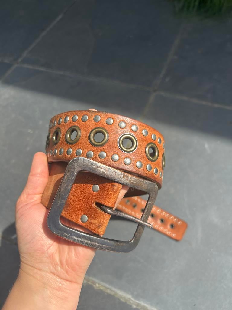 Bruine brede leren riem, maat 85, Ophalen of Verzenden, Zo goed als nieuw, Bruin, Minder dan 95 cm