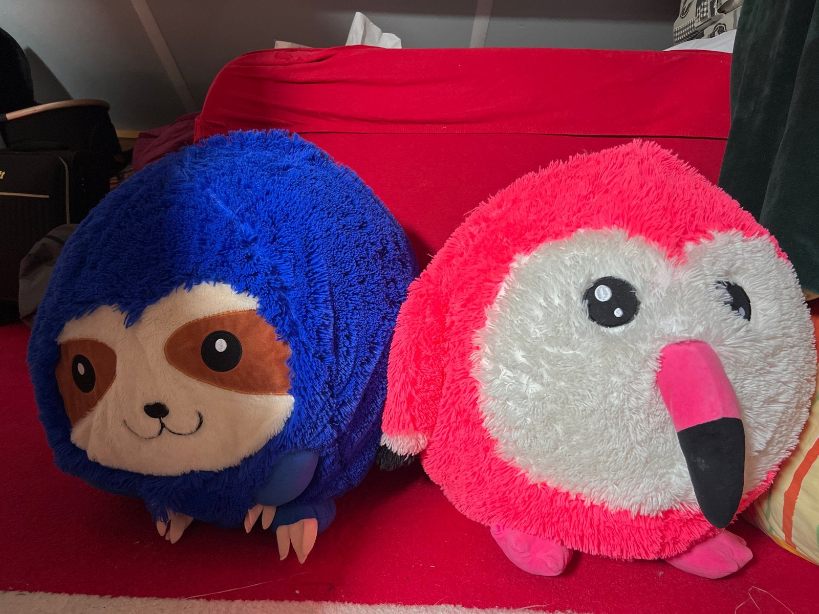 Grote knuffelballen: Luiaard en Flamingo, Kinderen en Baby's, Speelgoed | Knuffels en Pluche, Ophalen, Overige typen, Blauw, Zo goed als nieuw