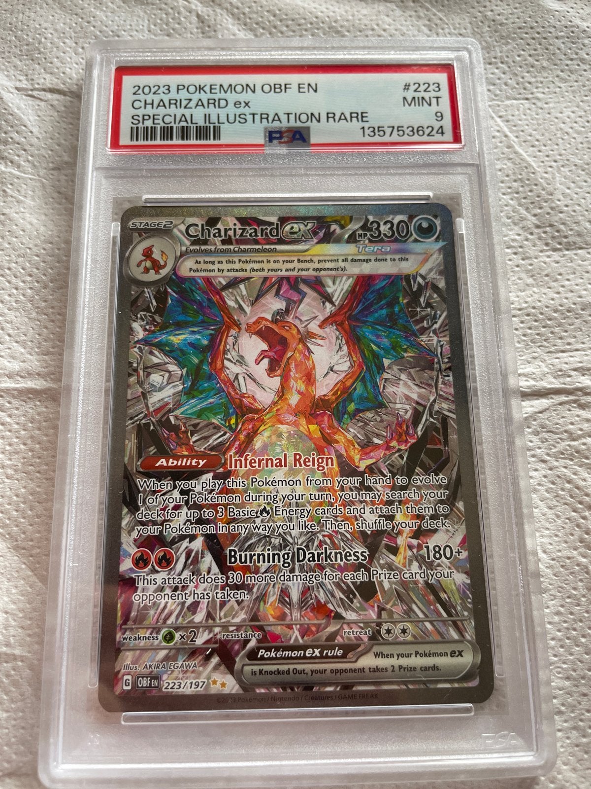 PSA 9 Charizard ex 223/197 Special Illustration Rare, Ophalen, Zo goed als nieuw, Losse kaart