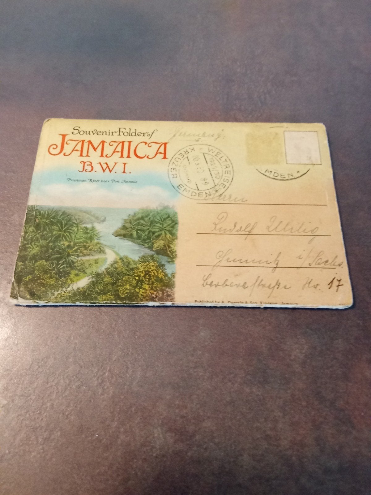Jamaica B.W.I Emden Kreuzer Wereldreis Scheepvaart stempel, Ophalen of Verzenden, Gebruikt, Kaart, Foto of Prent