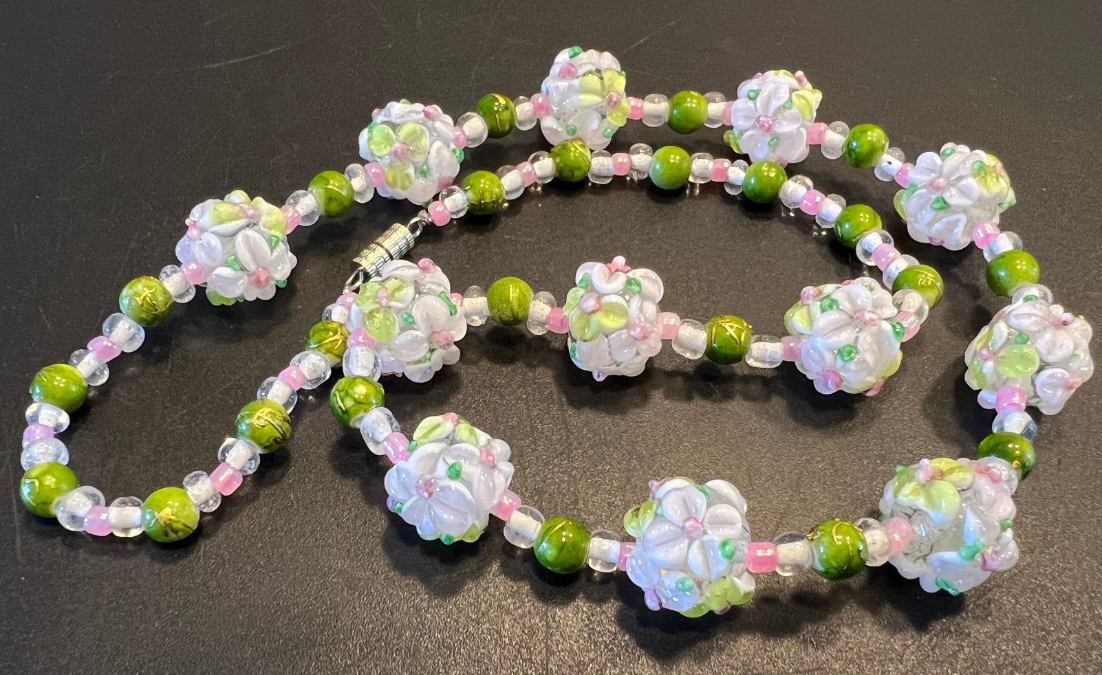 Mooie Murano stijl millefiori lampwork glaskralen ketting, Ophalen of Verzenden, Zo goed als nieuw, Blauw, Overige materialen