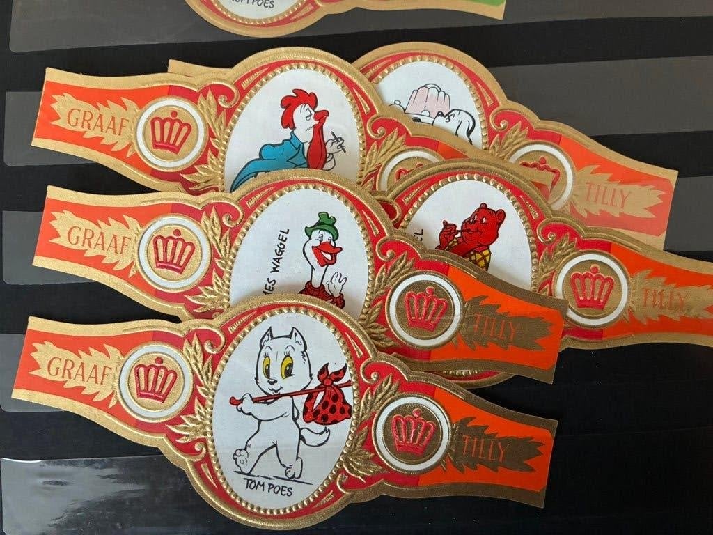 Sigarenbandjes Graaf Tilly Tom Poes / Olie B Bommel, Ophalen of Verzenden, Nieuw, Sigarenbandjes