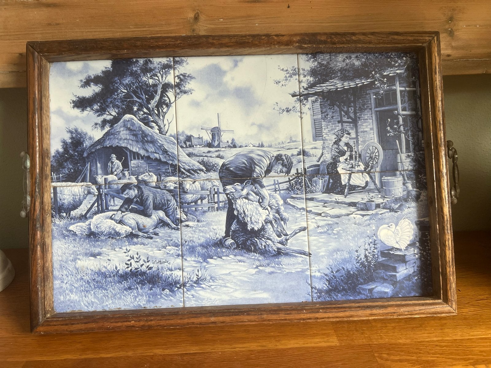 Delfts blauw tegeltableau - Schaapscheerders tafereel, Antiek en Kunst, Antiek | Wandborden en Tegels, Ophalen