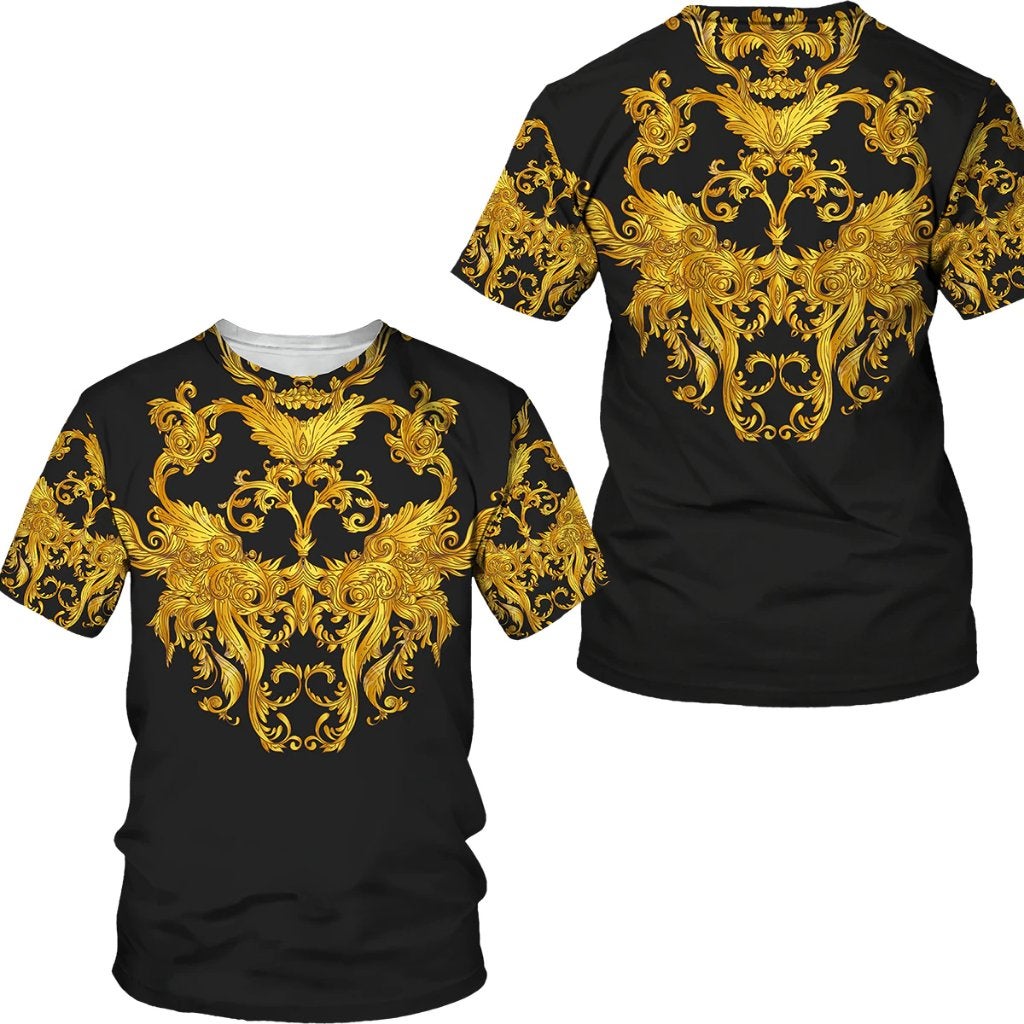 Heren barok t-shirt 5 luxe gouden shirt zwart party fout, Verzenden, Nieuw, Overige maten, Meerkleurig