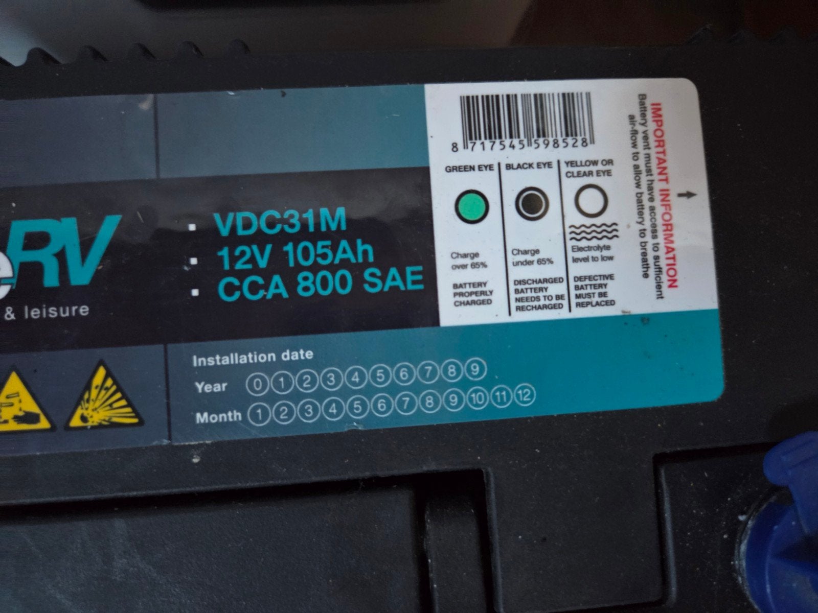VMF Sportline RV VDC31M 12V 105Ah 800 CCA accu, Ophalen, Gebruikt, Universele onderdelen