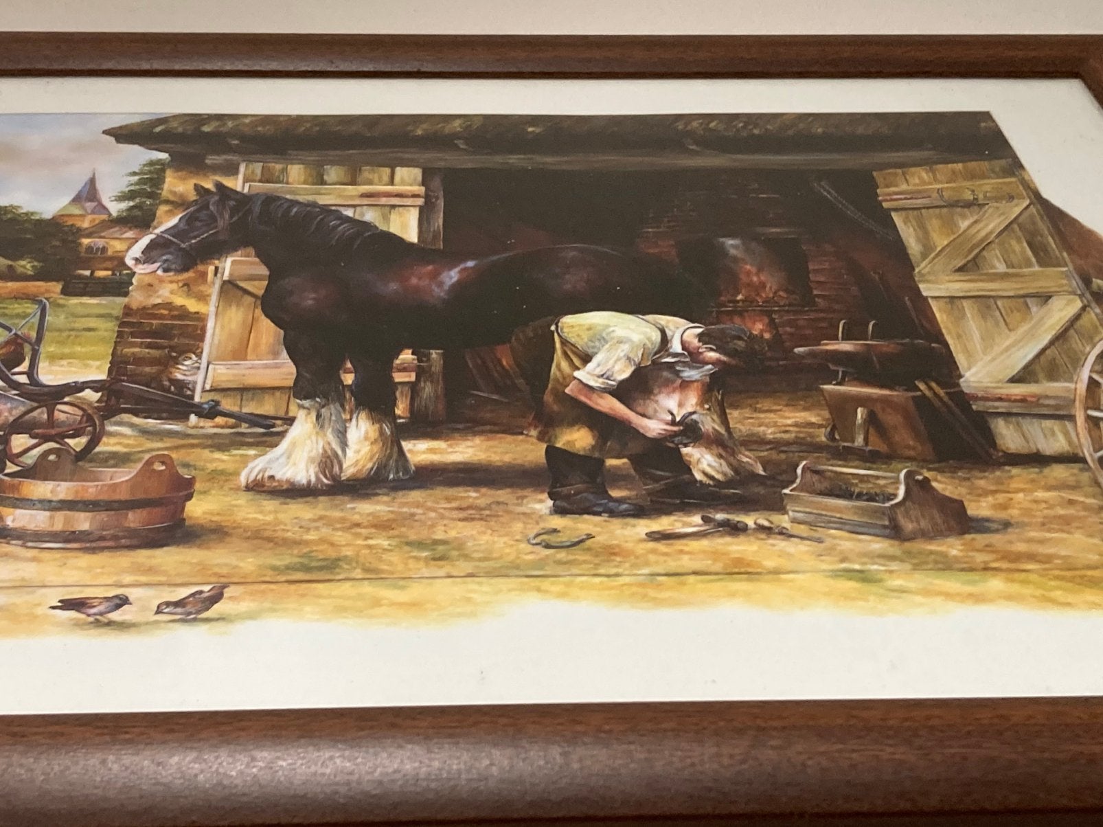 Grote ingelijste print Peter Goodhall hoefsmid, Ophalen of Verzenden