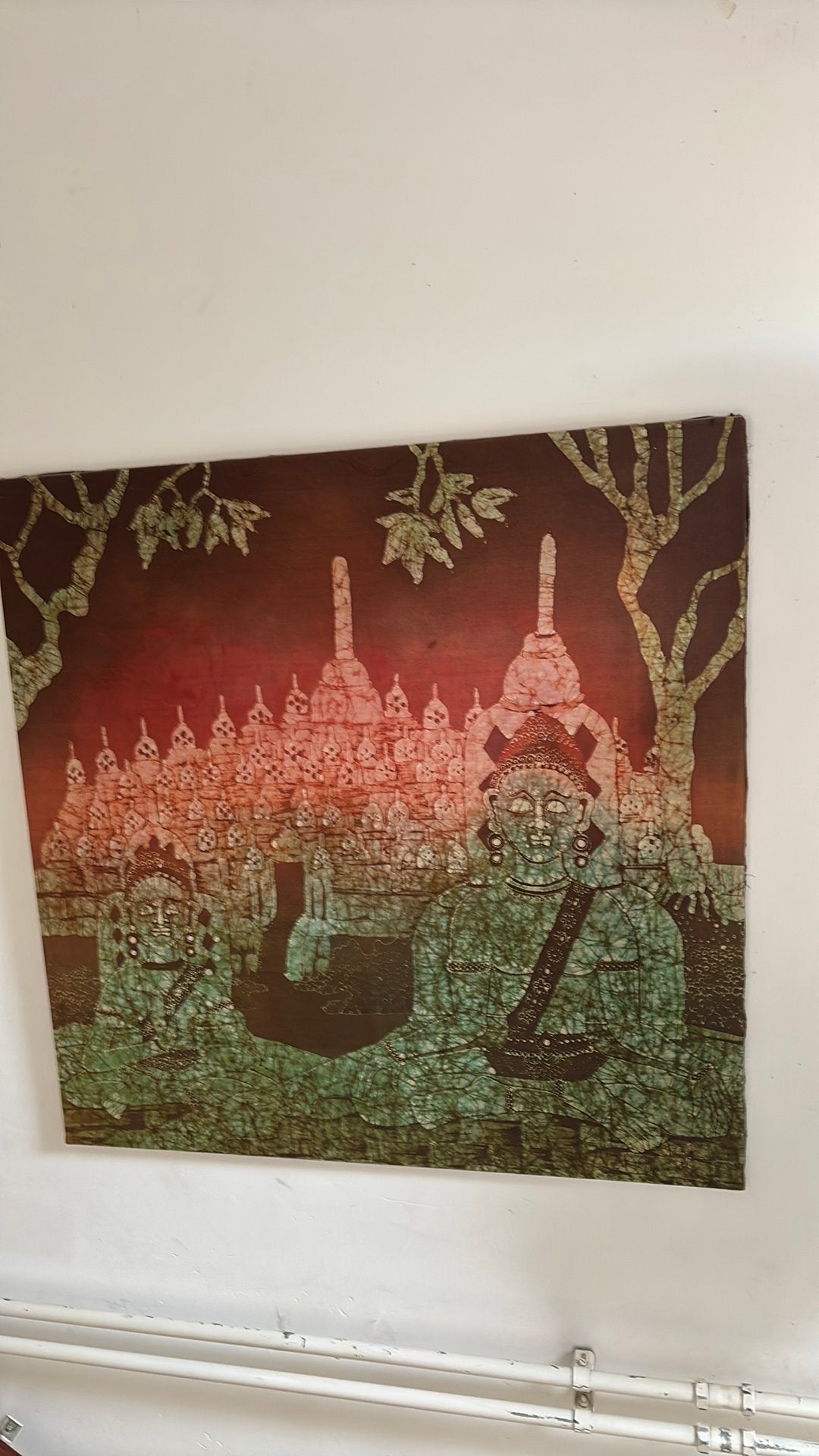Prachtig Batik Schilderij met Boeddha en Tempels, Ophalen