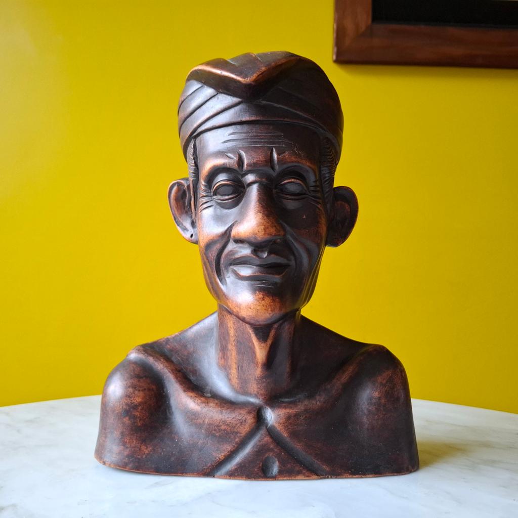 Groot beeld / buste man (27 cm hoog) uit ca. 1930 Balinees, Antiek en Kunst, Kunst | Beelden en Houtsnijwerken, Ophalen of Verzenden