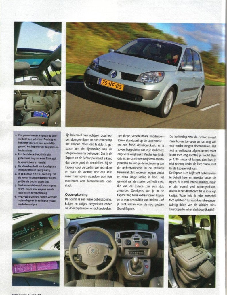 Autokampioen dubbeltest Renault Espace en Scenic 2003, Ophalen of Verzenden, Gelezen, Renault