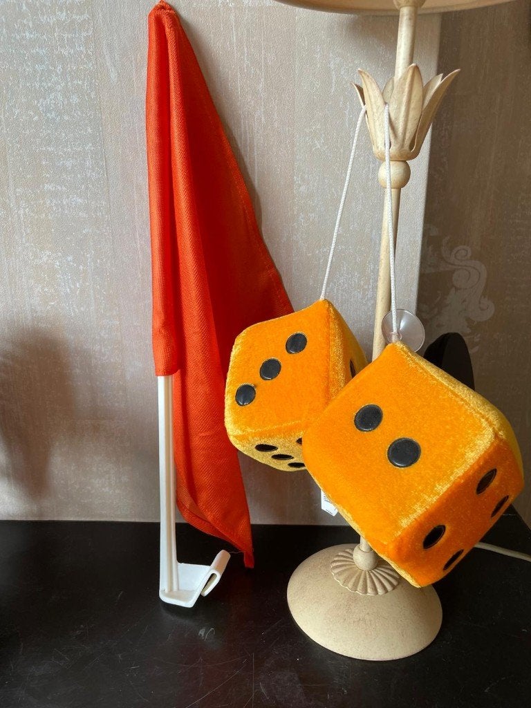 oranje dobbelstenen en vlag voor de auto, Ophalen of Verzenden, Zo goed als nieuw, Versiering, Oranje of Koningsdag