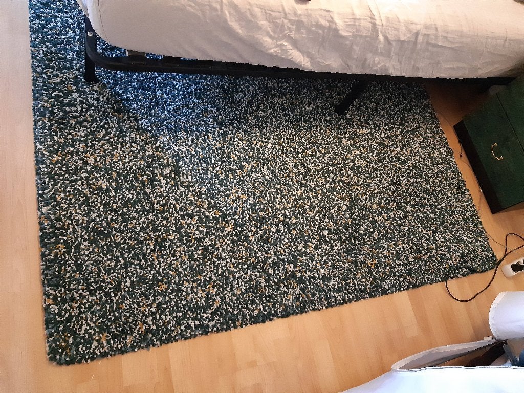 Big IKEA VINDUM rug with high pile, blue/green/yellow, Huis en Inrichting, Ophalen, 150 tot 200 cm, 200 cm of meer, Zo goed als nieuw