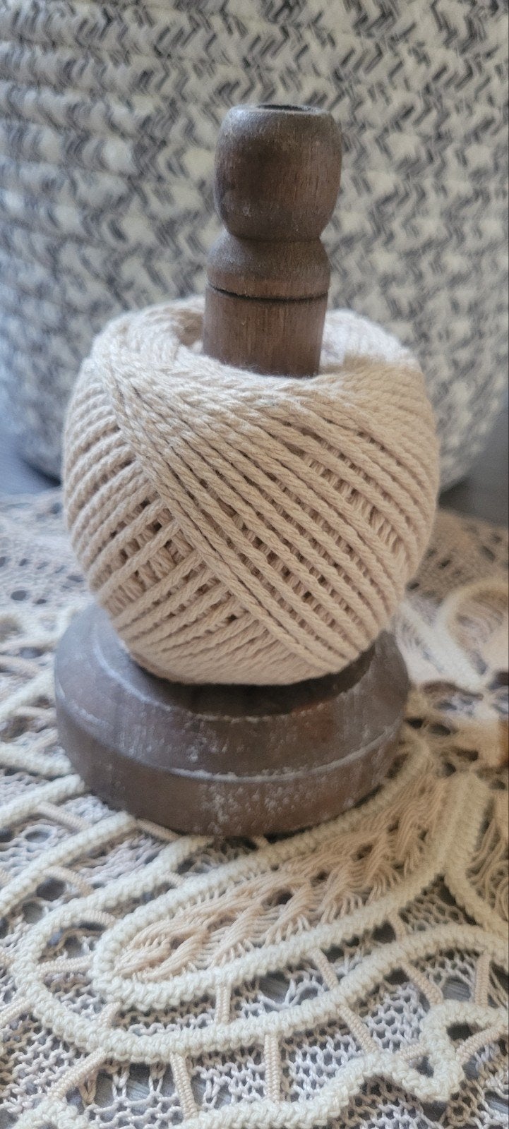 Vintage brocante houten klos met garen - Decoratief item, Ophalen of Verzenden, Nieuw