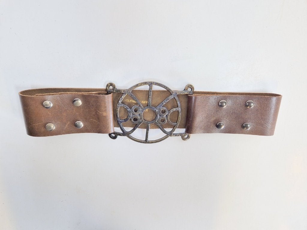 Vintage Helene XAVIER Paris Mid-Century Leder riem brutalist, Echt leder, Heupriem, Ophalen of Verzenden, Zo goed als nieuw