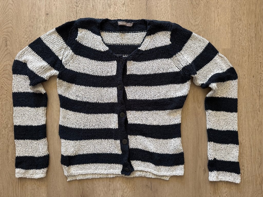 Sandwich gebreid vest - beige/ zwart - mt M, Kleding | Dames, Truien en Vesten, Ophalen of Verzenden, Zo goed als nieuw, Maat 38/40 (M)
