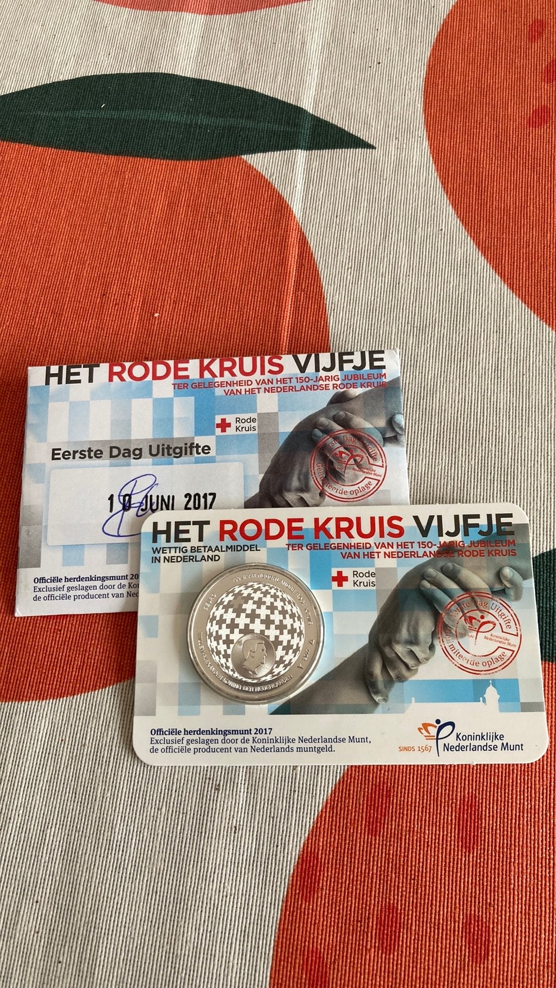 €5 - eerste dag uitgifte - Rode kruis, Postzegels en Munten, Ophalen of Verzenden, Koningin Beatrix, Euro's