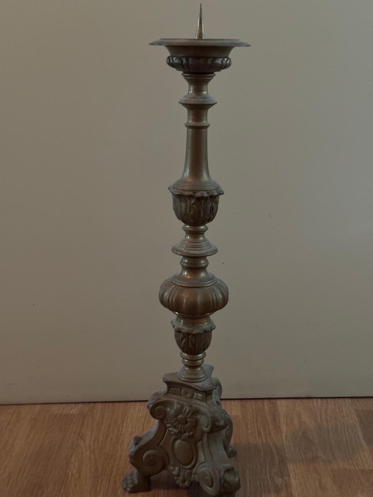 Oude antieke kerk kandelaar 61 cm hoog, Ophalen, Koper of Brons