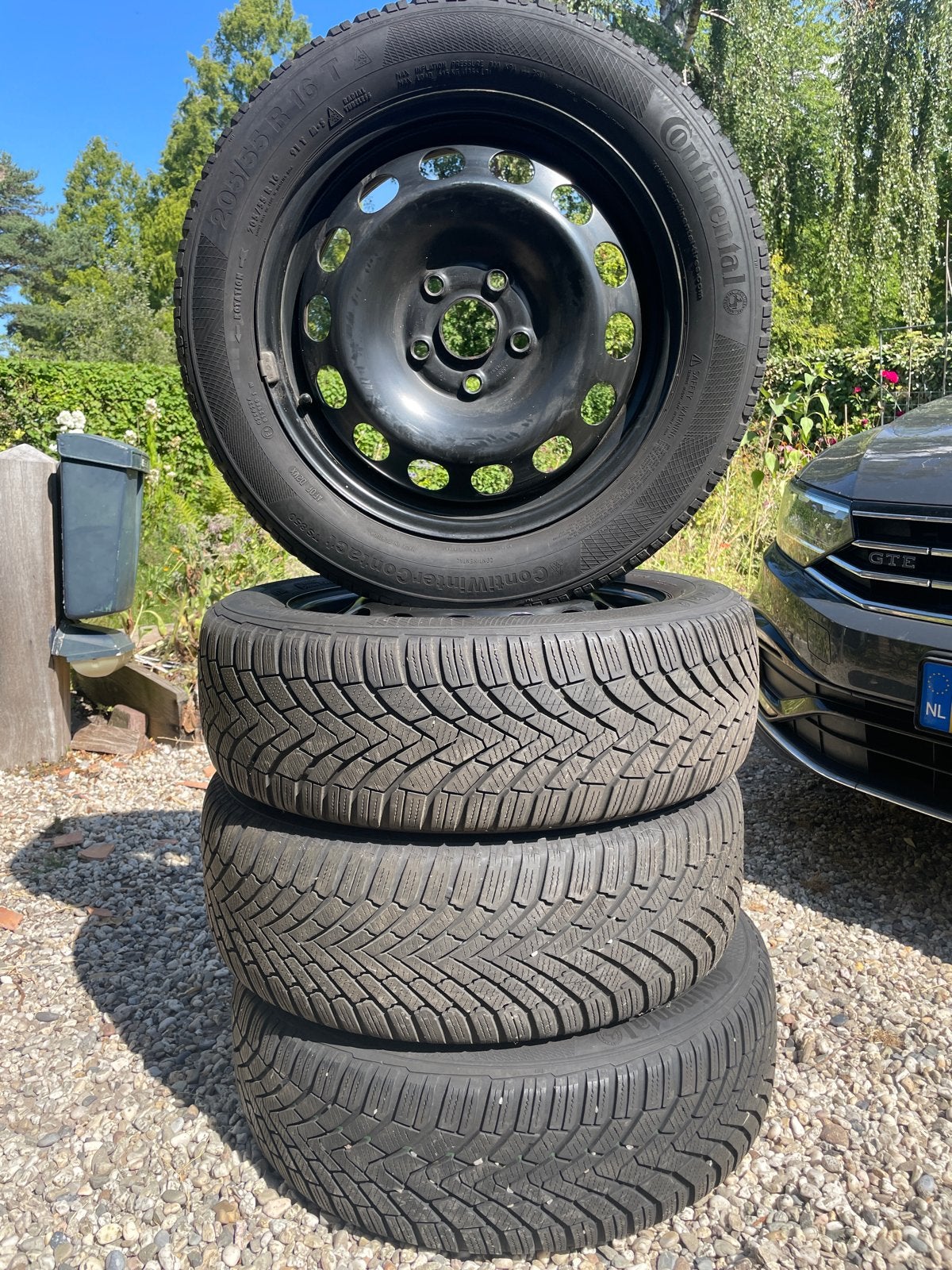 Continental Winterbanden 205/55R16 op stalen velgen, Ophalen, Gebruikt, 16 inch, Banden en Velgen