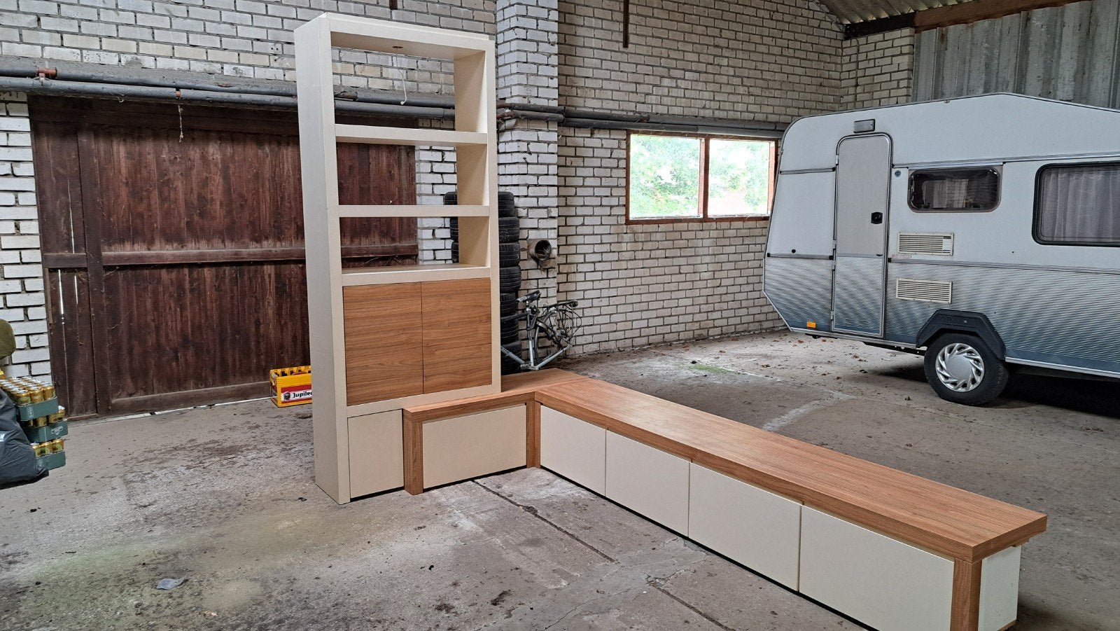 Maatwerk kast/bank met veel lades, Ophalen of Verzenden, Gebruikt, 25 tot 50 cm