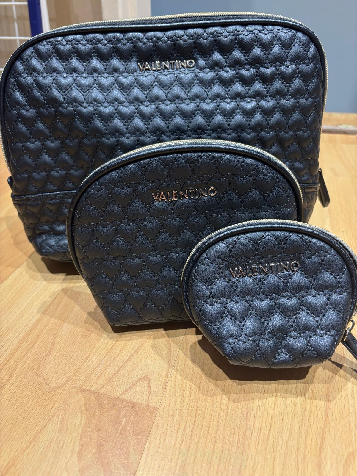 Valentino Di Mario Toilettasjes Set - Zwart met Hartjes, Ophalen of Verzenden, Zo goed als nieuw, Zwart, Dame