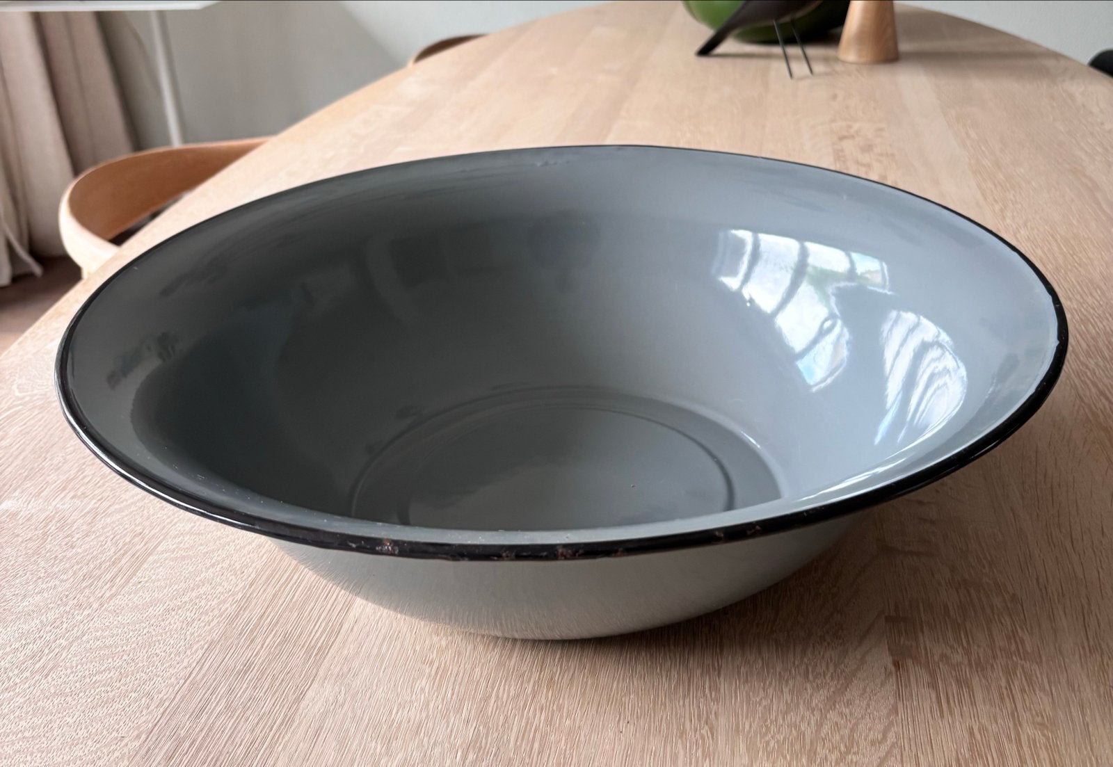 Grote warme grijze emaille schaal - 50 cm doorsnee, Ophalen, Rond, Overige materialen