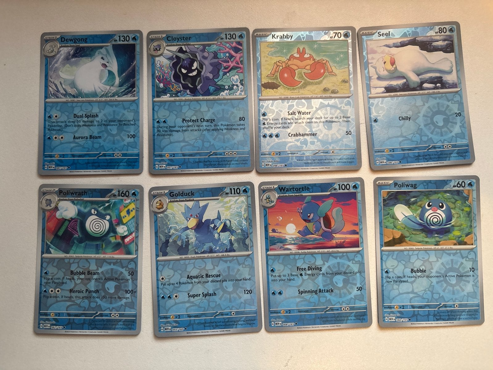 151 serie Kaarten reverse holo Water Type Set - 8 Stuks, Ophalen of Verzenden, Zo goed als nieuw, Meerdere kaarten