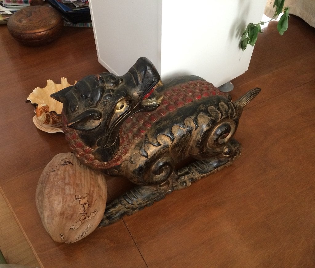 Asian Temple Gardian Lion, Handgemaakt, Ophalen of Verzenden, Zwart, Beeld