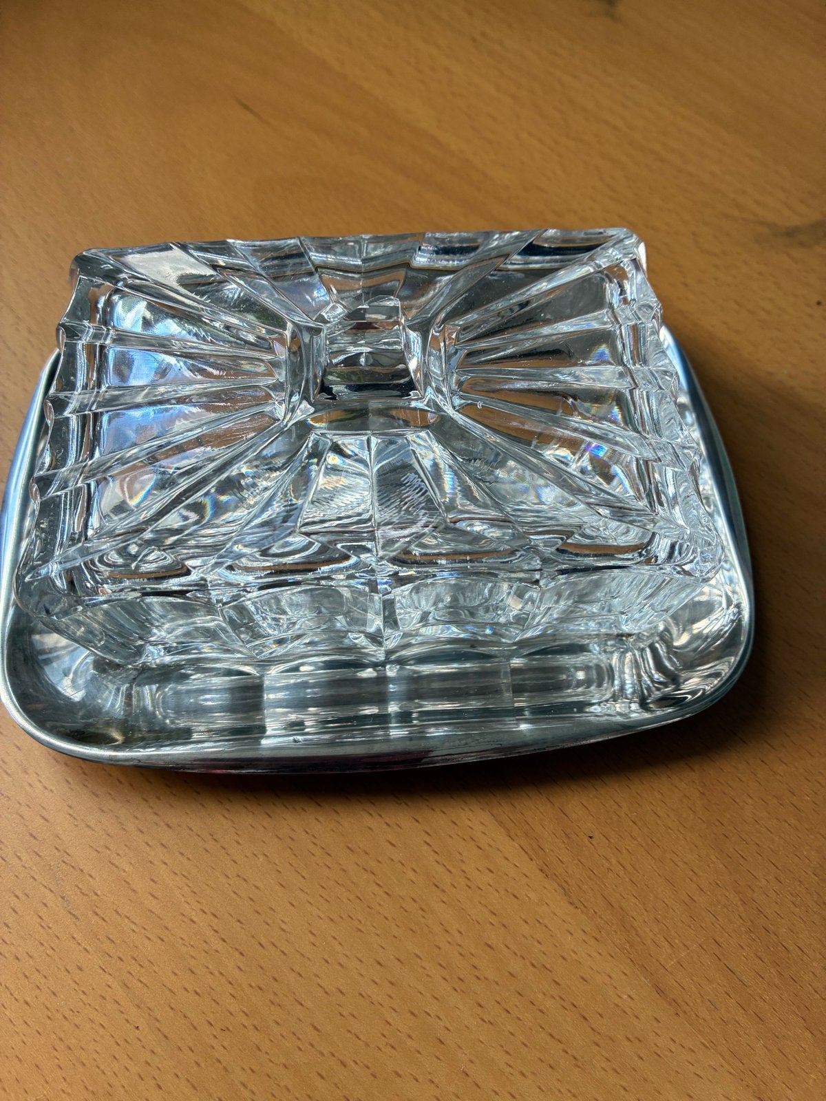 Verzilverde botervloot met glazen deksel, Antiek en Kunst, Ophalen of Verzenden, Zilver
