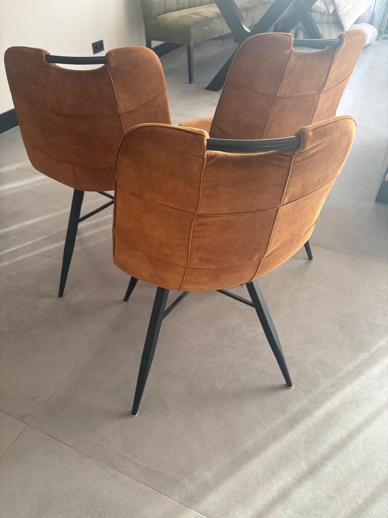 3 Hotel Chique Velours Okergele Stoelen, Huis en Inrichting, Stoelen, Ophalen, Gebruikt, Overige kleuren, Drie