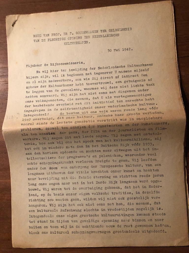 1942 NSB'ers onder elkaar! Rede (stencil) van Goedewaagen, Verzamelen, Militaria | Tweede Wereldoorlog, Verzenden, Nederland