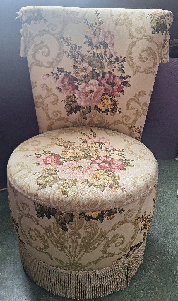 Vintage/retro dames naaistoel - bloemmotief met opbergruimte, Huis en Inrichting, Fauteuils, Ophalen, Minder dan 50 cm, Gebruikt