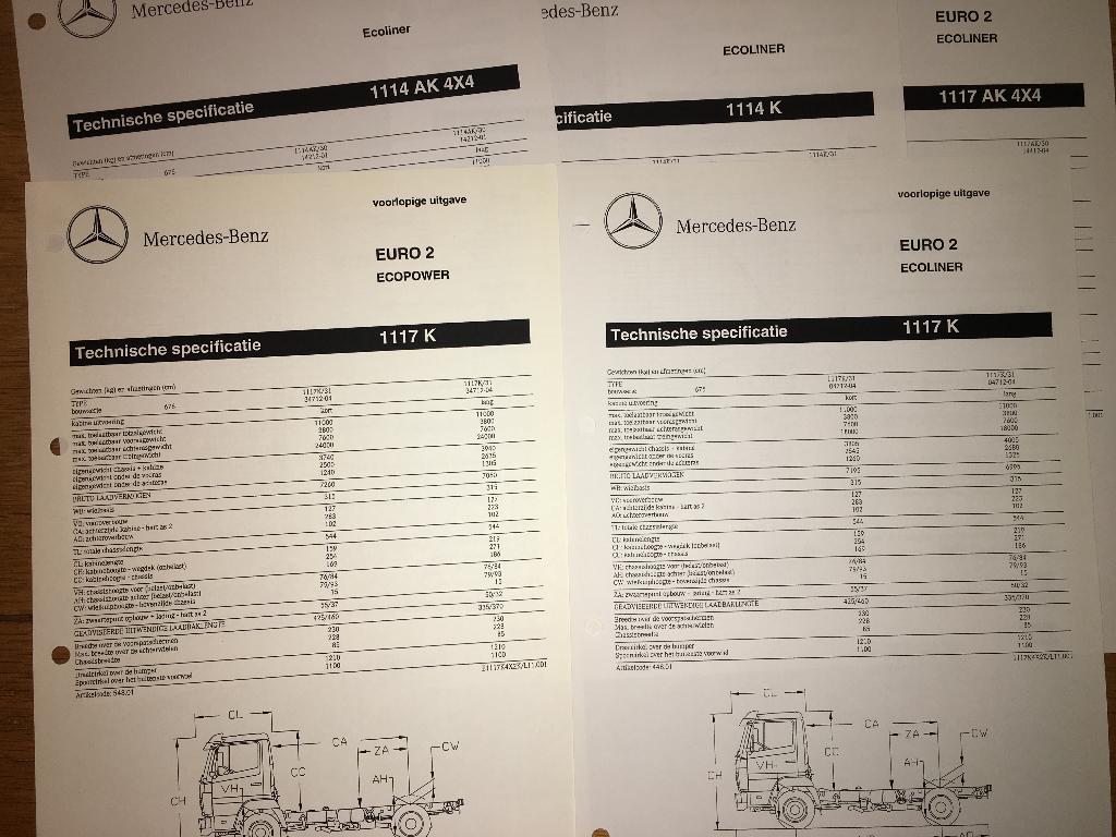 7x Mercedes Ecoliner specificatie brochures folders oa 1120, Ophalen of Verzenden, Zo goed als nieuw, Mercedes