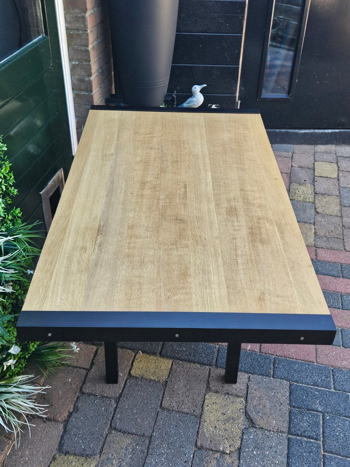 Robuuste eikenhouten buitentafel met RVS onderstel, Tuin en Terras, Tuintafels, Ophalen, Nieuw, Rechthoekig, Hout
