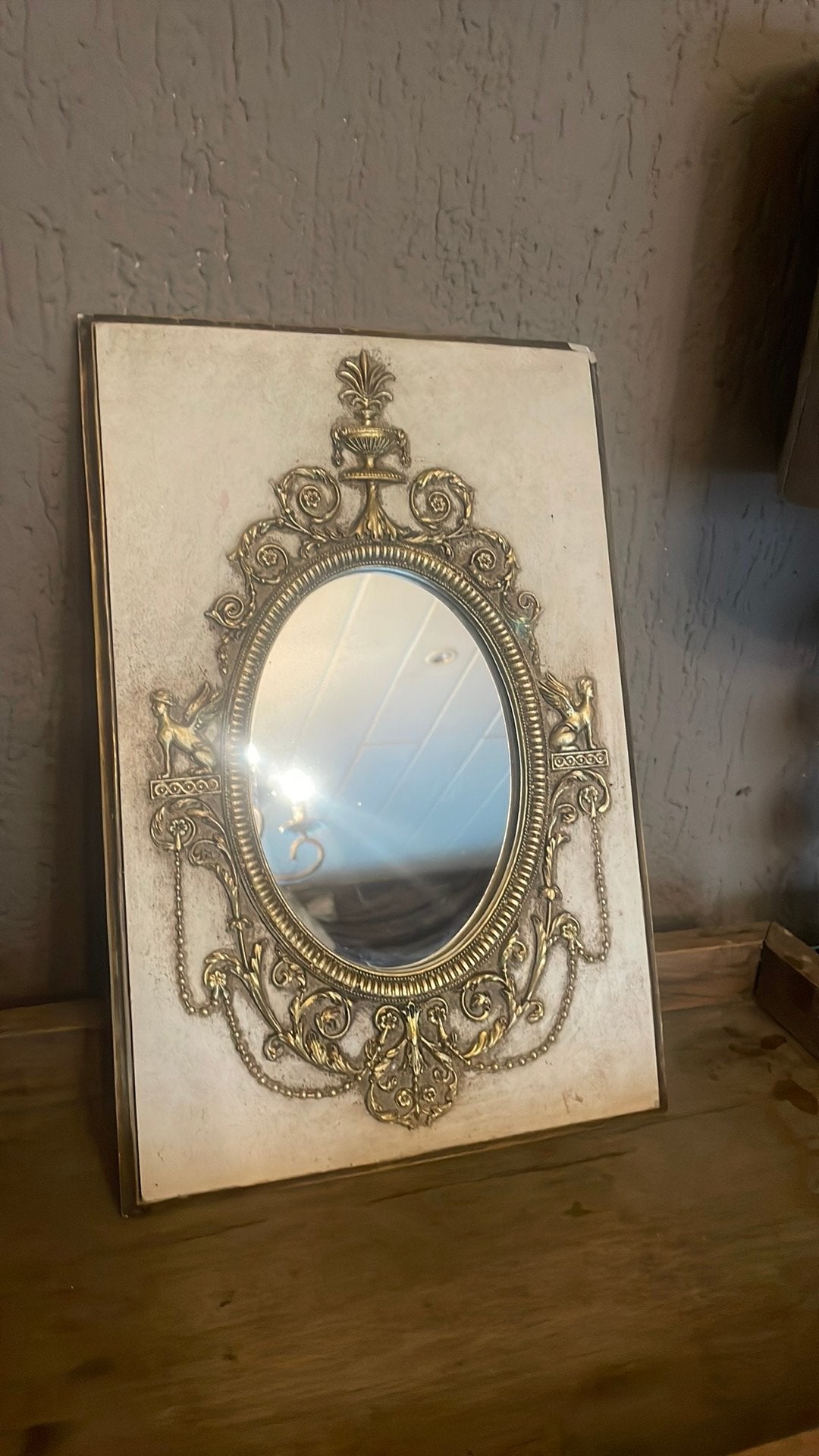 Vintage spiegel beige goud, Ophalen, Rechthoekig
