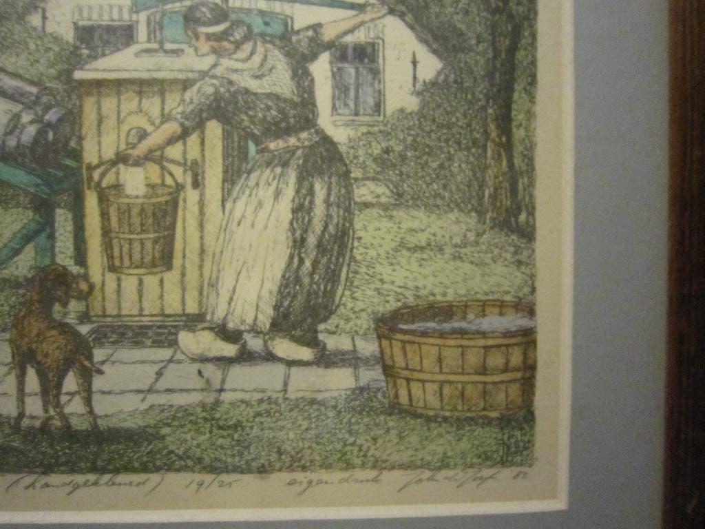 JOHN de JONGH, Mooie Litho vrouw doet was bij de Pomp, Ophalen of Verzenden