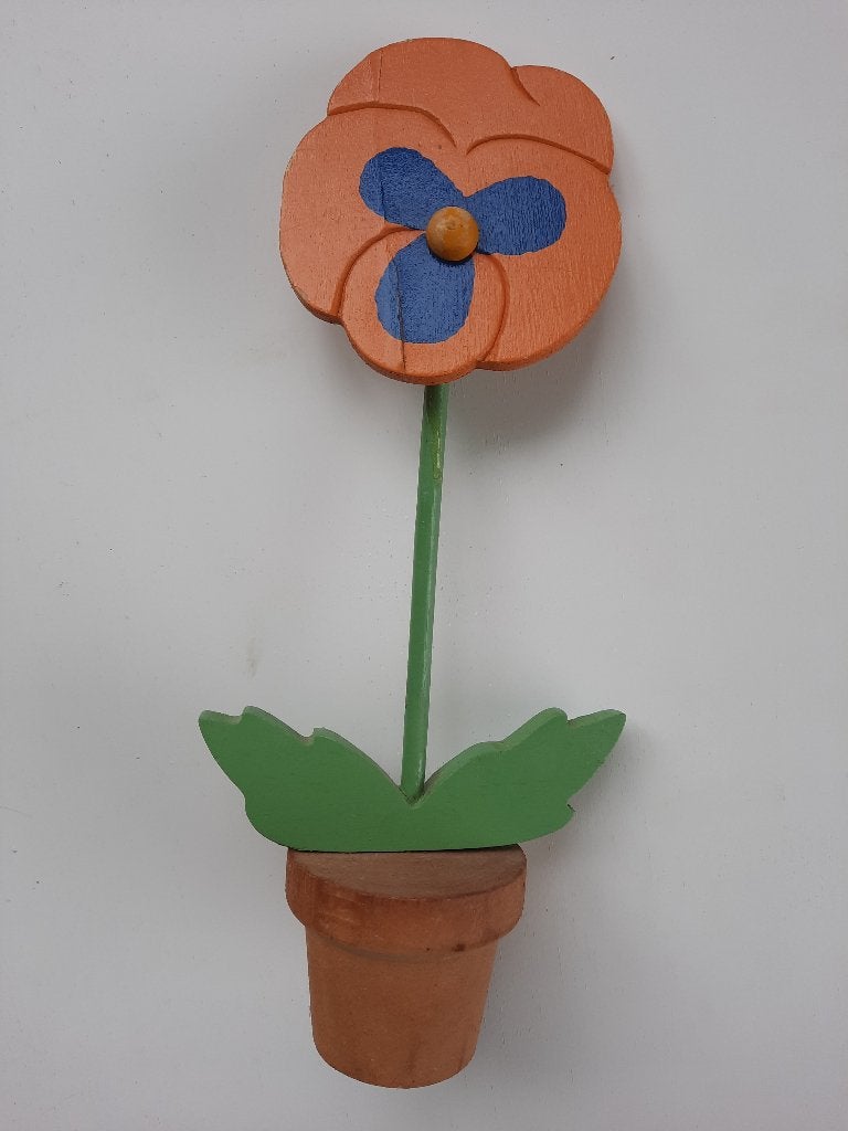 Houten bloempotje met viool bloem, Ophalen of Verzenden