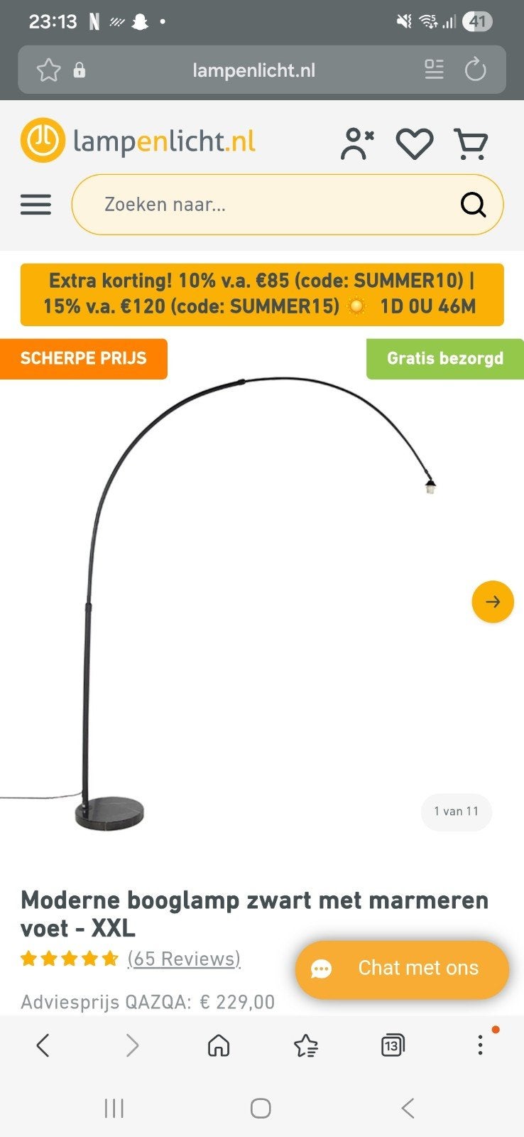 Moderne XXL booglamp zwart met marmeren voet en grijze kap, Huis en Inrichting, Lampen | Vloerlampen, Ophalen, 200 cm of meer