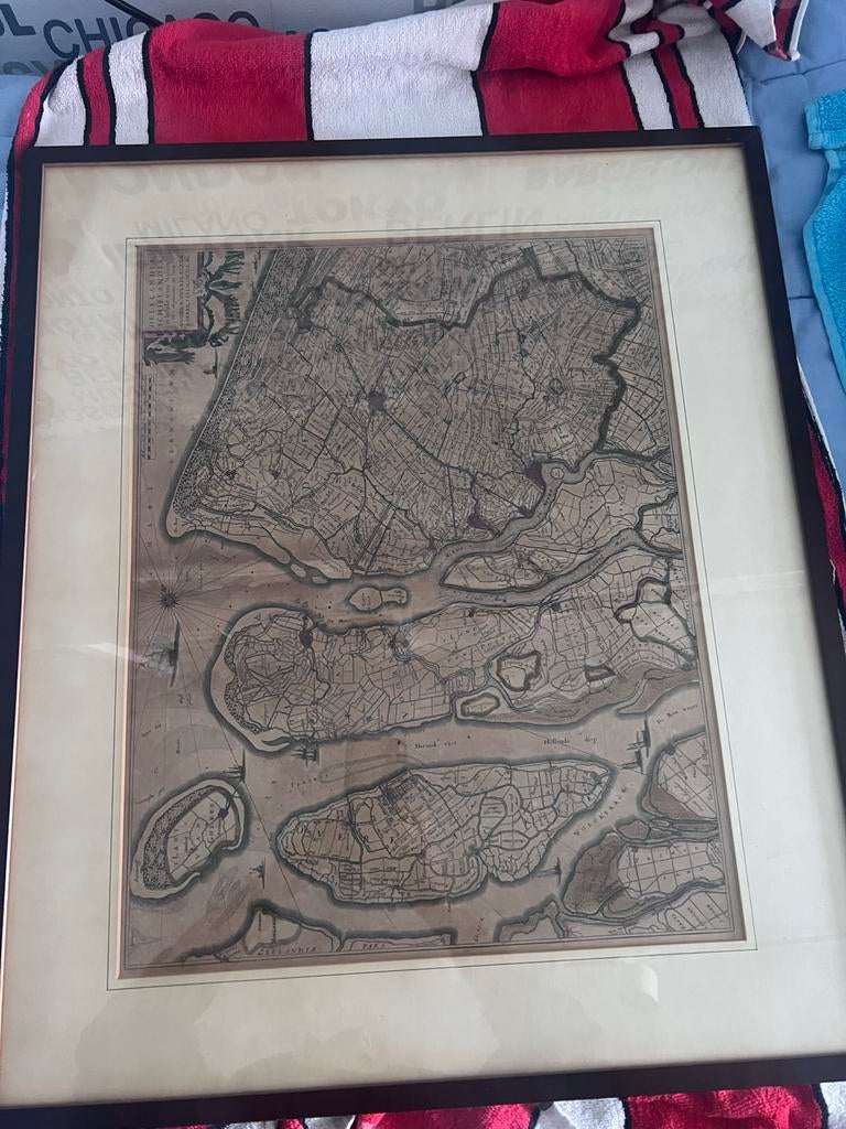 Ingelijste originele landkaart, zonder schade, Boeken, Atlassen en Landkaarten, Ophalen, Voor 1800, Nederland, Landkaart