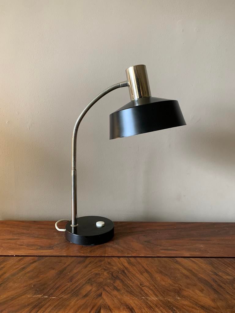 Vintage Gura Leuchten bureaulamp zwart chroom, Huis en Inrichting, Lampen | Tafellampen, Zo goed als nieuw, Minder dan 50 cm, Ophalen of Verzenden
