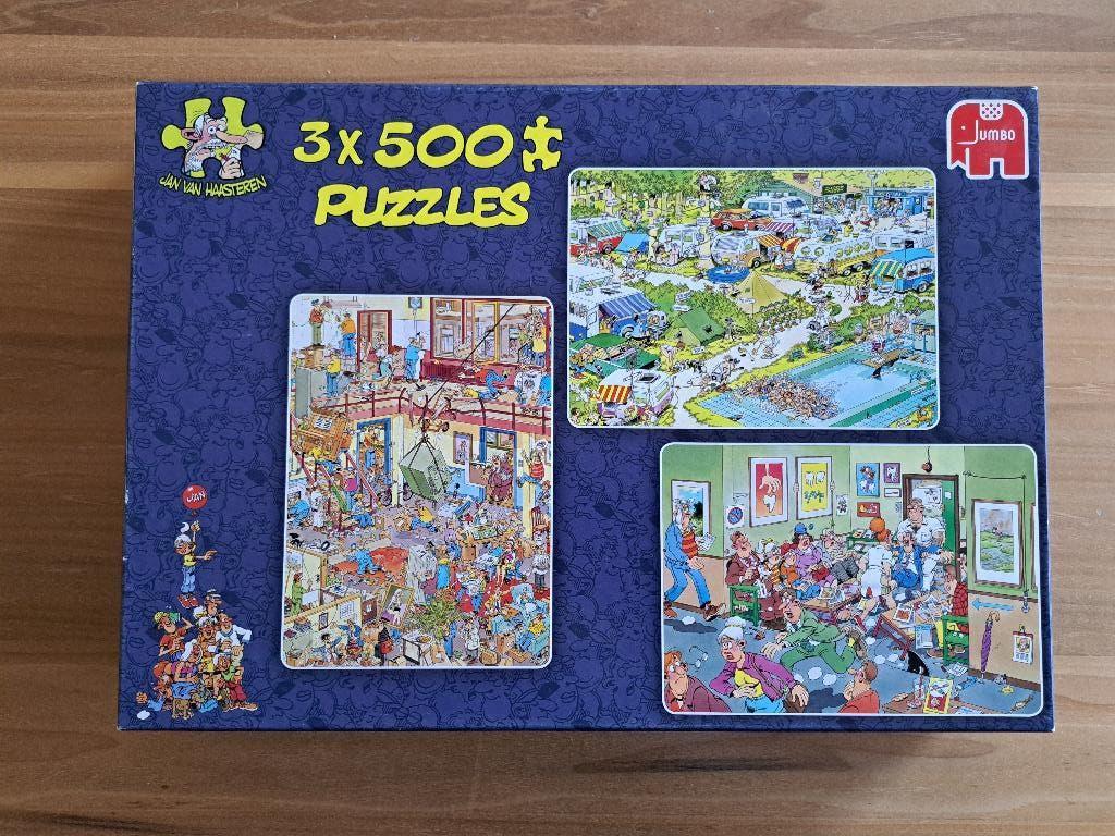 Jan van Haasteren 3-in-1 puzzel 3x500 stukjes nr 81168, Hobby en Vrije tijd, Ophalen of Verzenden, 500 t/m 1500 stukjes, Zo goed als nieuw