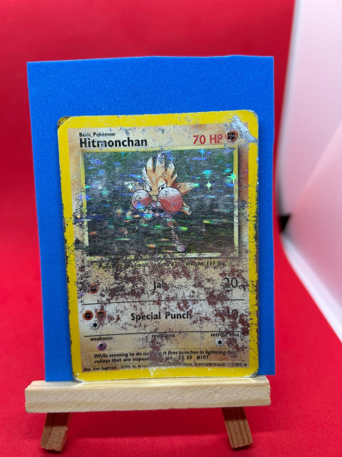 Hitmonchan Holo Base Set 7/102 Vintage, Ophalen of Verzenden, Zo goed als nieuw