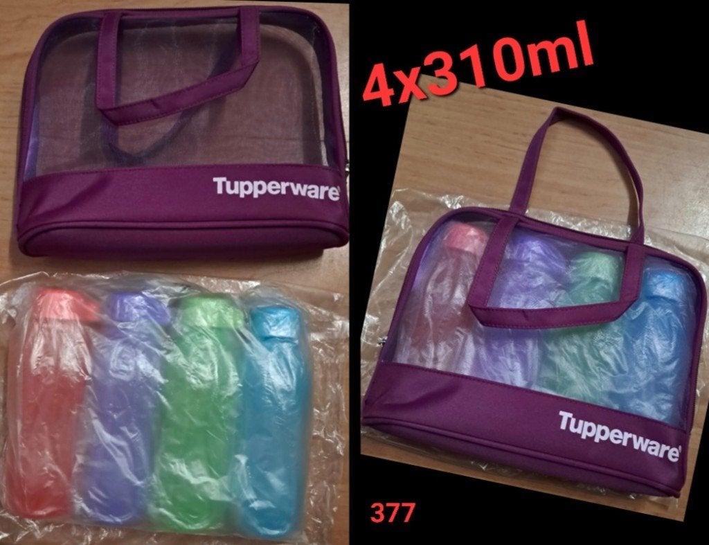 Tupperware Eco Bottles / EcoFles 310ml (set van 4 met tasje), Overige kleuren, Overige typen, Nieuw, Ophalen of Verzenden