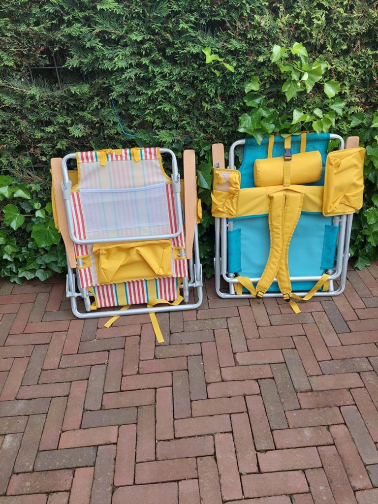 2x Strandstoel / Campingstoel - Opvoerbaar met rugzakfunctie, Ophalen of Verzenden, Zo goed als nieuw, Campingstoel