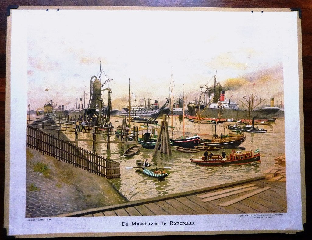 Oude schoolplaat met de haven van Rotterdam Maashaven, Ophalen of Verzenden, Geschiedenis