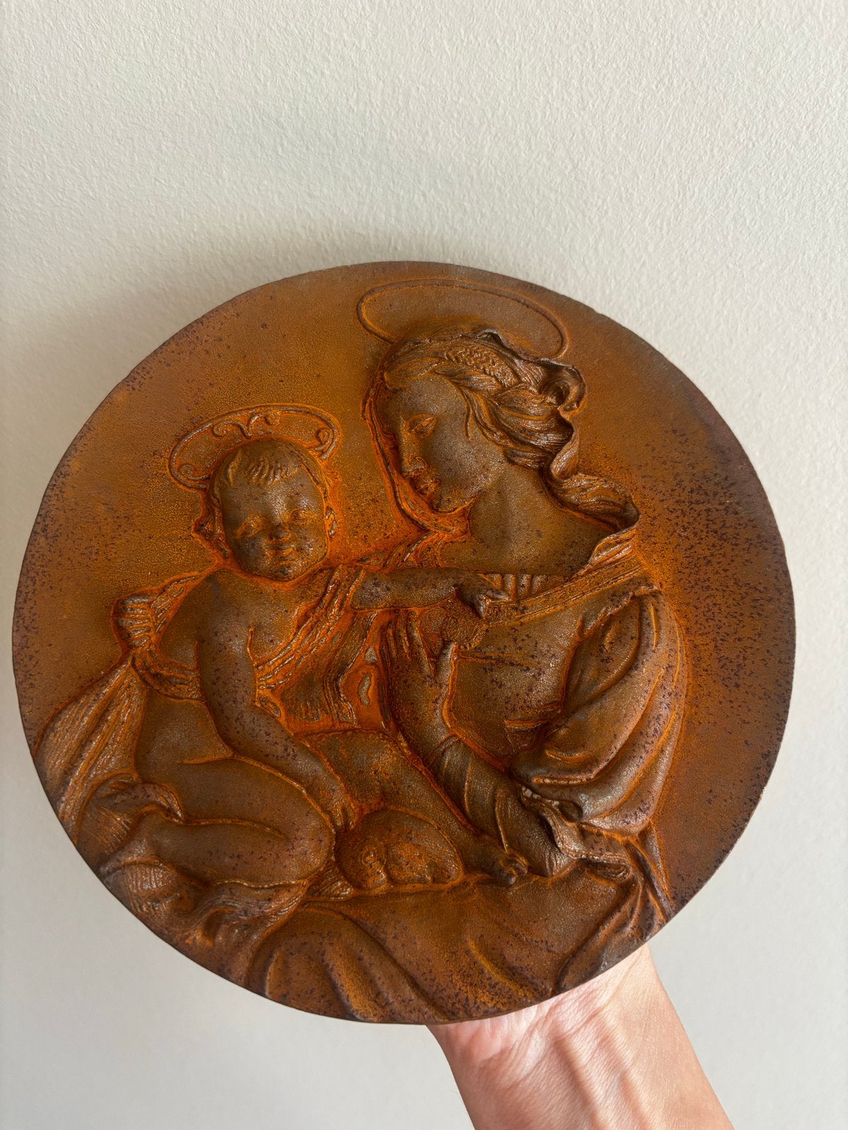 Antiek Medaillon Maria met Kind - Religieuze Kunst, Ophalen of Verzenden