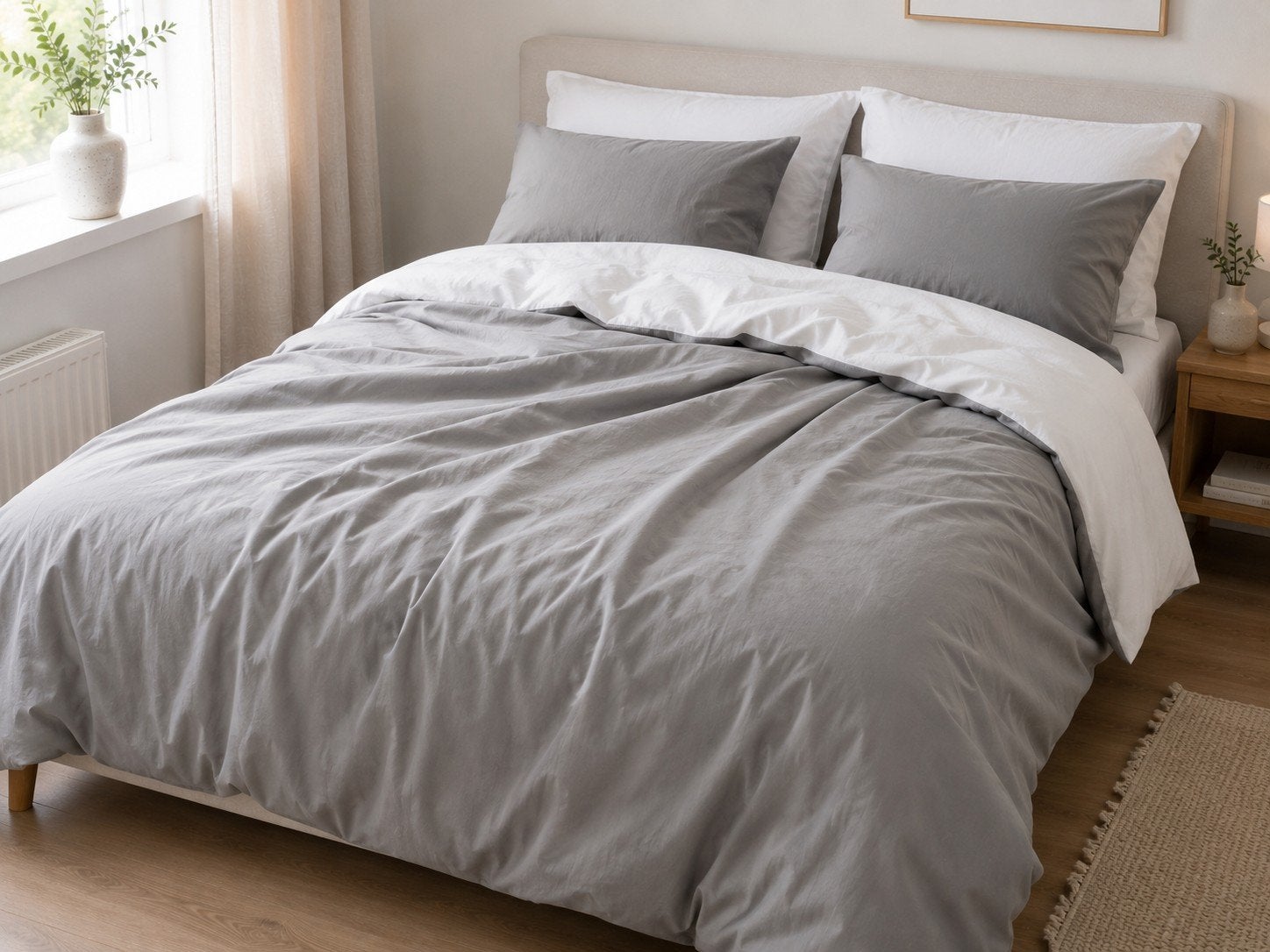 Optidee beddengoed wit/grijs 200x200 cm, Ophalen of Verzenden