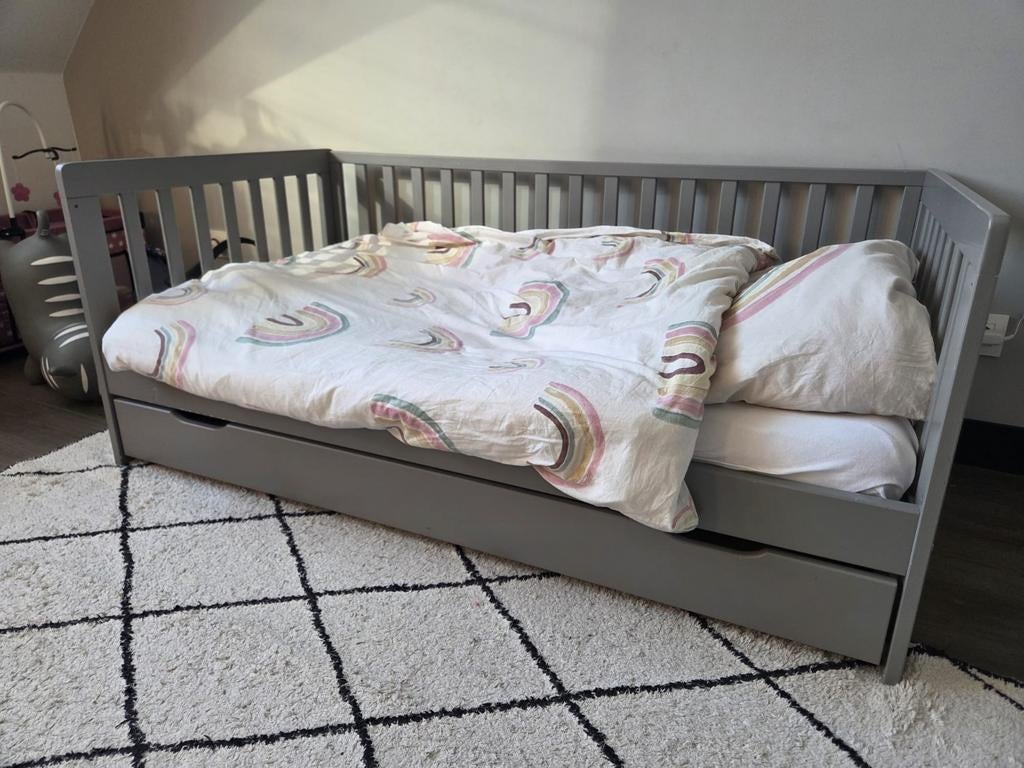 Petit Amelie peuterbed met lade - Grijs, Ophalen, Gebruikt, 70 tot 85 cm, 140 tot 160 cm