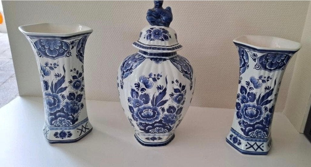 Prachtige Delfts Blauw vazen set: gemberpot en bloemvazen, Ophalen